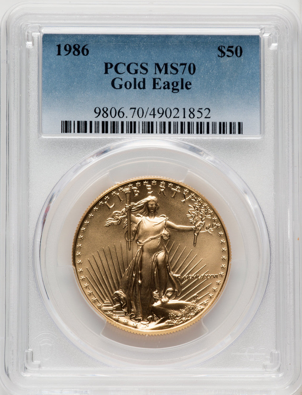 1986 $50 One-Ounce Gold Eagle Blue Gradient PCGS MS70 (771862002)