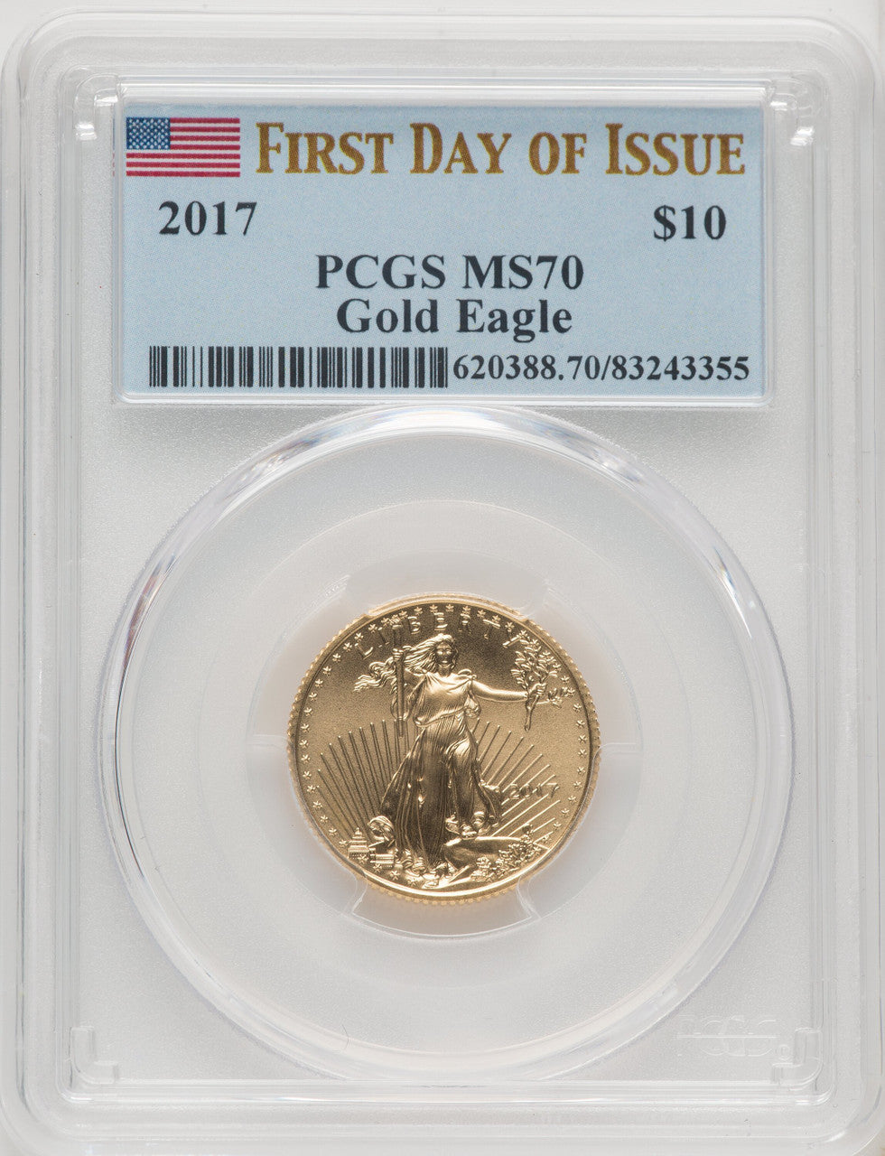 2017 $10 Quarter-Ounce Gold Eagle First Day of Issue PCGS MS70