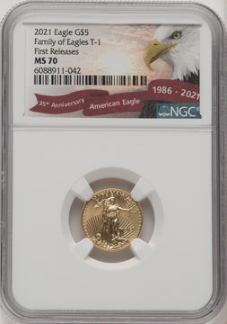 2021 $5 Tenth Ounce Gold Eagle Type One First Day of Issue NGC MS70
