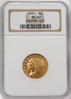 1911 $5 Indian Half Eagle NGC MS62 (767209033)