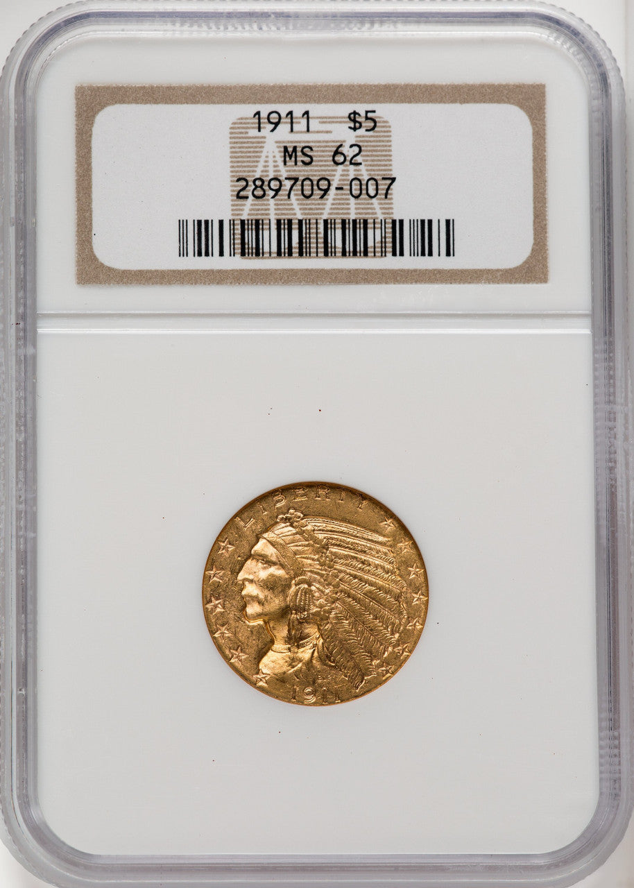 1911 $5 Indian Half Eagle NGC MS62 (767209033)