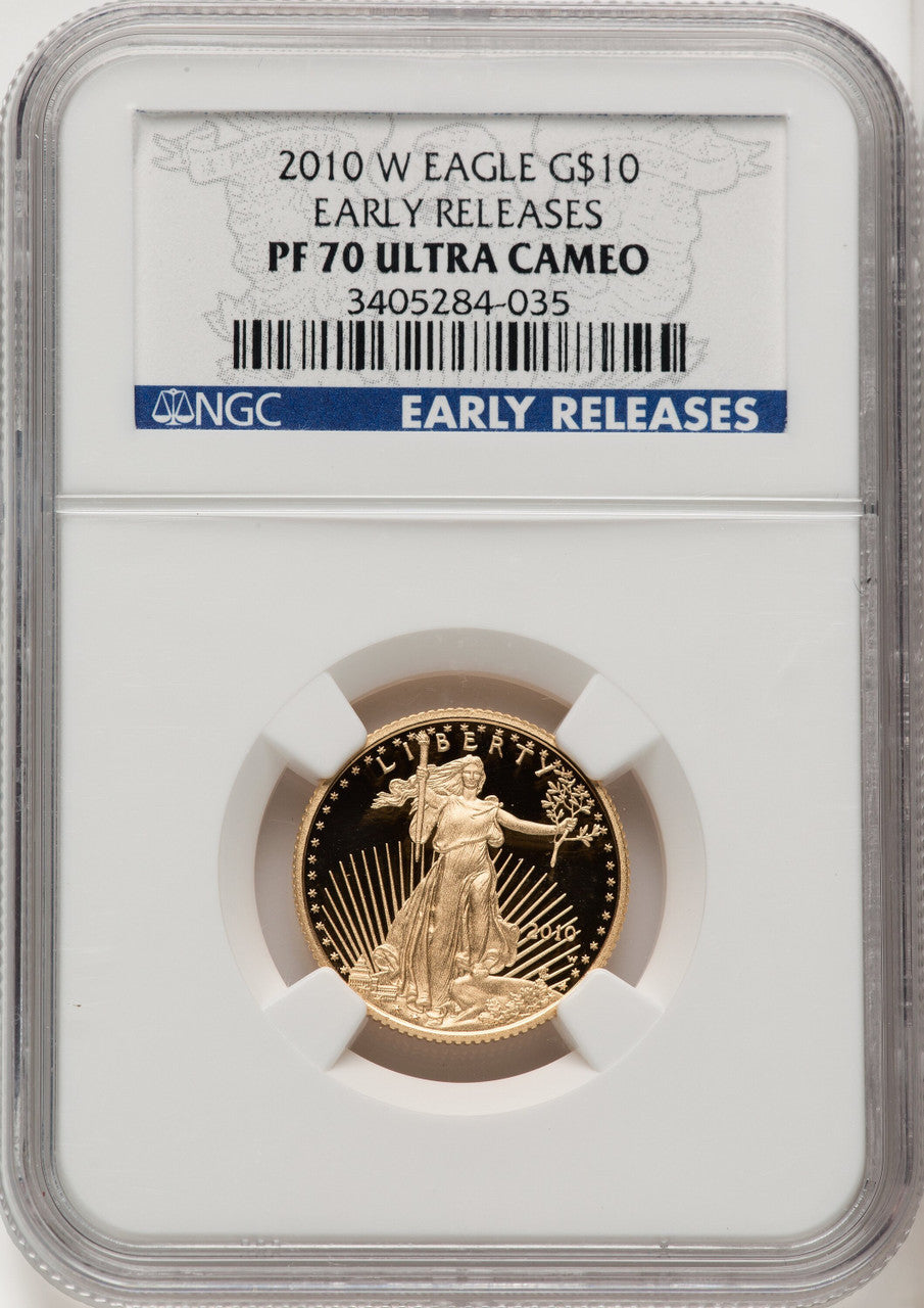 2010-W $10 Quarter-Ounce Gold Eagle First Strike ER Blue NGC PF70 (766510020)