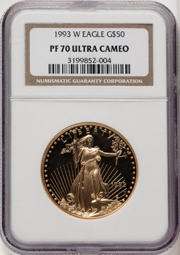1993-W $50 One-Ounce Gold Eagle Brown Label NGC PF70 (771448005)