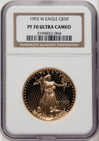1993-W $50 One-Ounce Gold Eagle Brown Label NGC PF70 (771448005)
