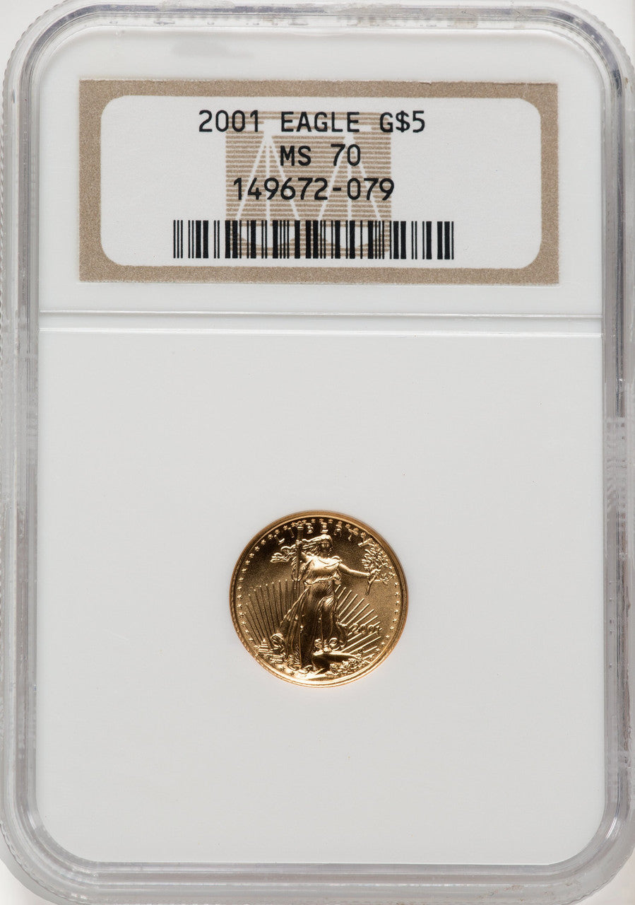2001 $5 Tenth-Ounce Gold Eagle Brown Label NGC MS70