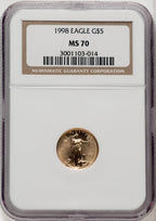 1998 $5 Tenth-Ounce Gold Eagle Brown Label NGC MS70