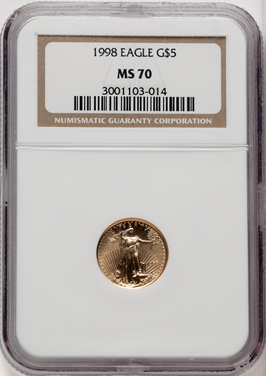 1998 $5 Tenth-Ounce Gold Eagle Brown Label NGC MS70