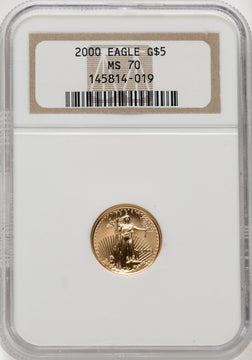 2000 $5 Tenth-Ounce Gold Eagle Brown Label NGC MS70