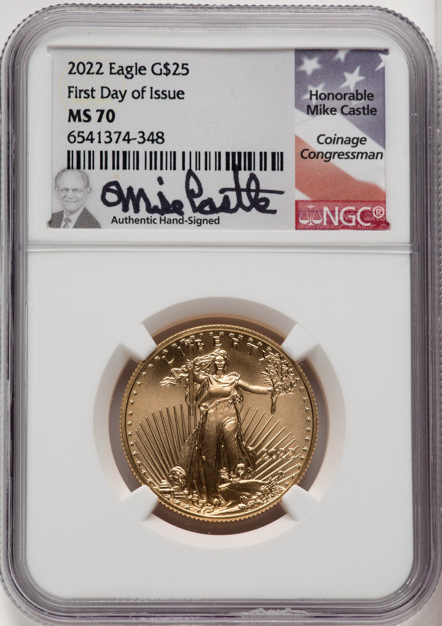 2022 $25 Half-Ounce Gold Eagle FDI FDI Mike Castle NGC MS70