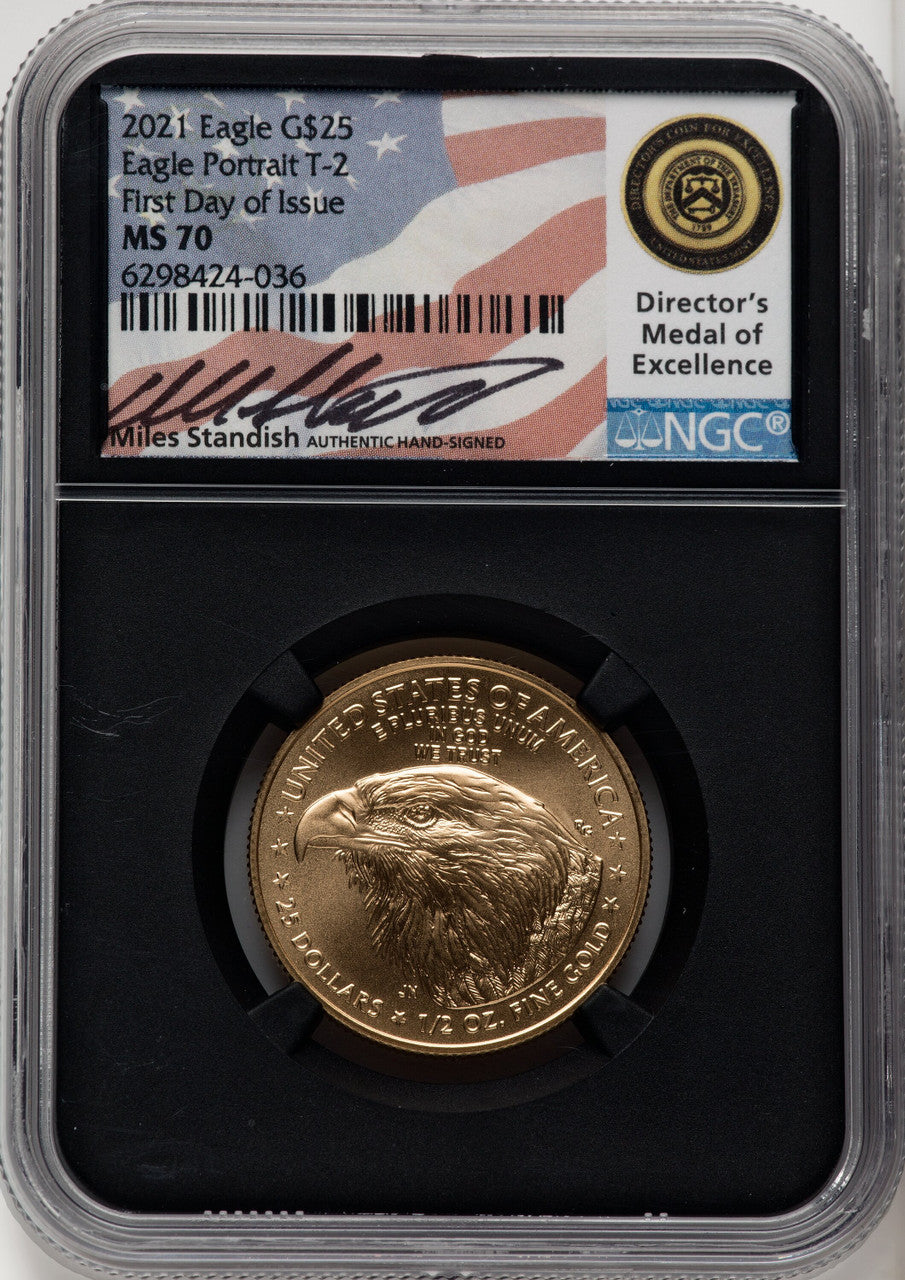 2021 $25 Half-Ounce Gold Eagle Type Two First Day of Issue NGC MS70 (518281008)