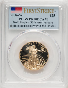 2016-W $25 Half-Ounce Gold Eagle 30th Anniversary FS Flag PCGS PR70