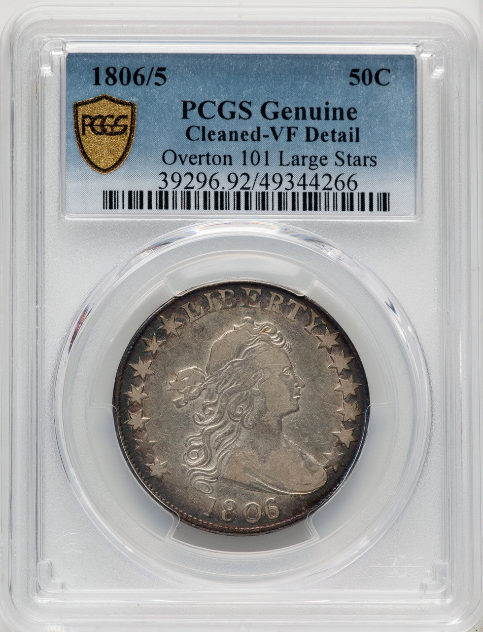 1806/5 50C O-101 Large Stars Genuine Early Half Dollar Genuine PCGS VF20