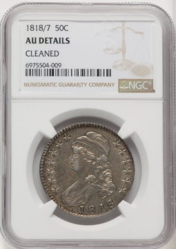 1818/7 50C Small 8 Bust Half Dollar Details NGC AU50