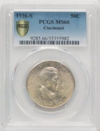 1936-S 50C Cincinnati Commemorative Silver PCGS MS66