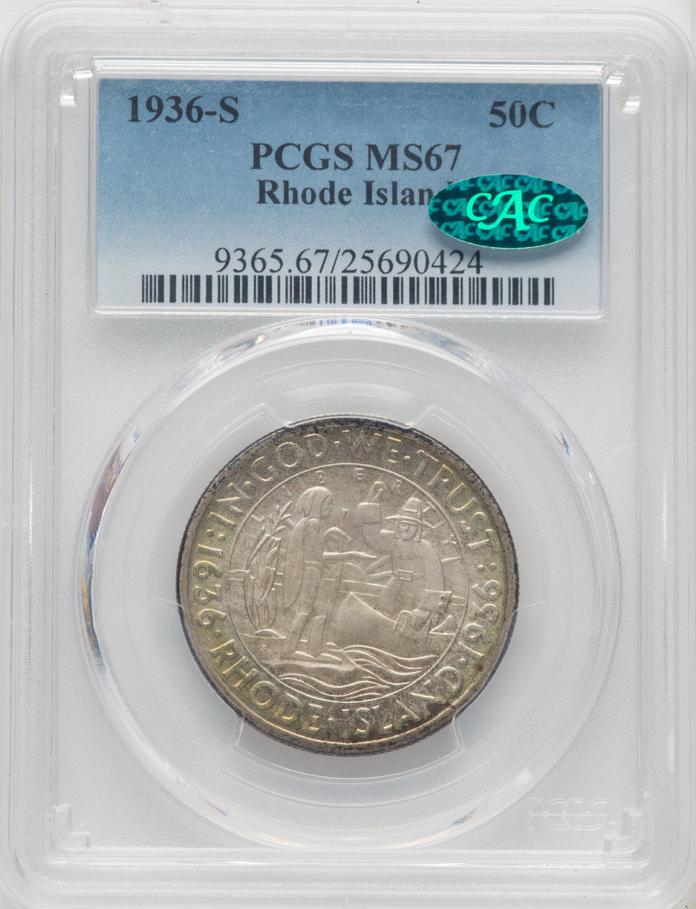 1936-S 50C Rhode Island CAC Commemorative Silver PCGS MS67 (771782042)