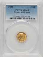 1922 G$1 Grant With Star Commemorative Gold PCGS MS65
