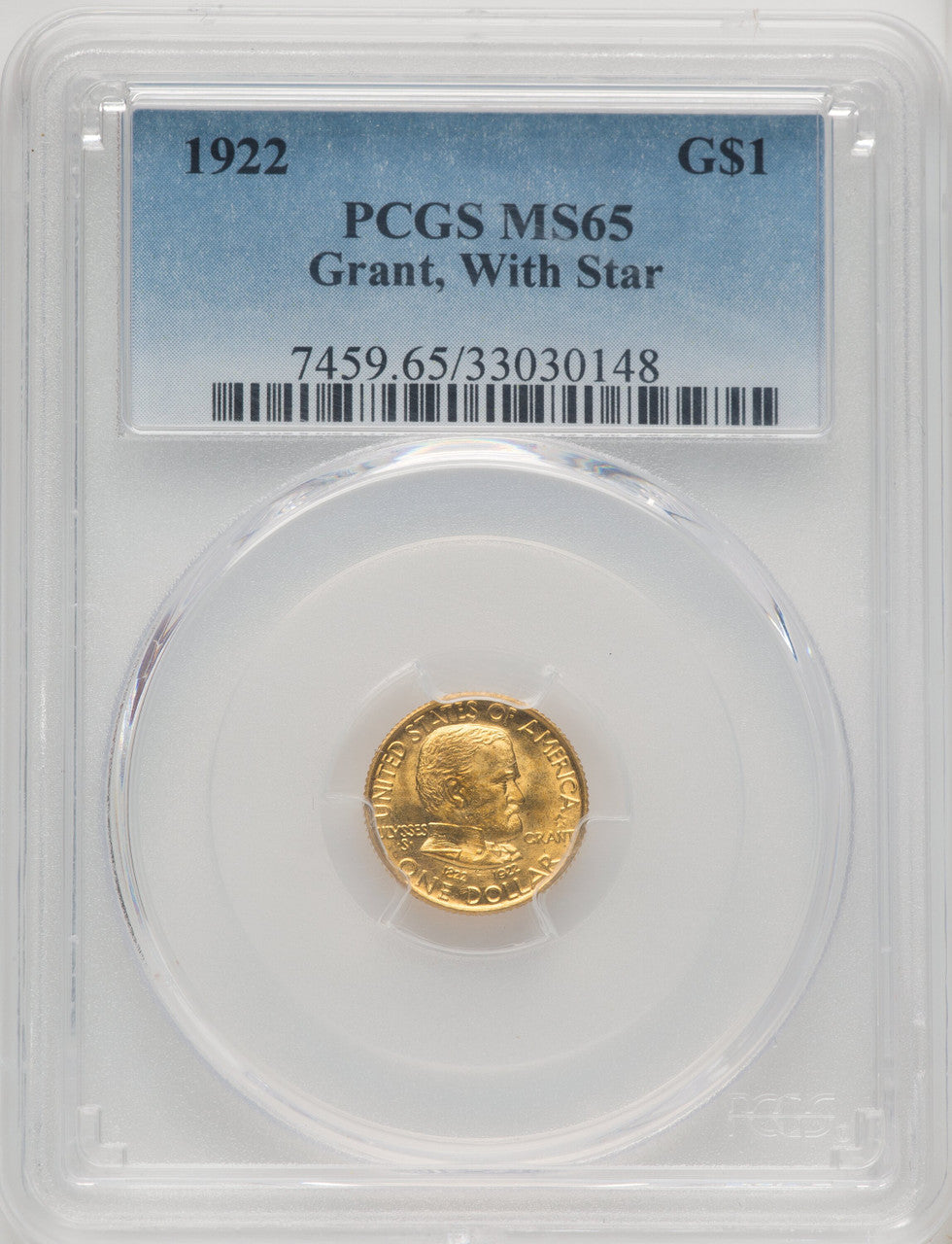 1922 G$1 Grant With Star Commemorative Gold PCGS MS65