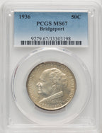 1936 50C Bridgeport Commemorative Silver PCGS MS67