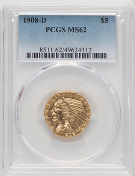 1908-D $5 Indian Half Eagle PCGS MS62