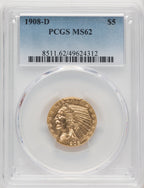 1908-D $5 Indian Half Eagle PCGS MS62