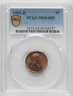 1912-D 1C RD Lincoln Cent PCGS MS64