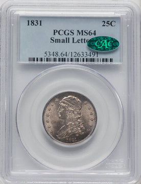 1831 25C Small Letters CAC Bust Quarter PCGS MS64