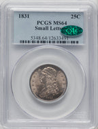 1831 25C Small Letters CAC Bust Quarter PCGS MS64
