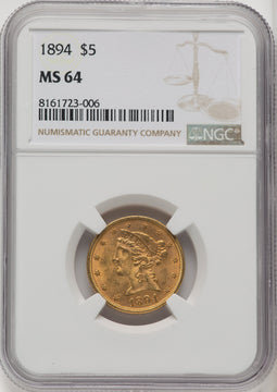 1894 $5 Liberty Half Eagle NGC MS64