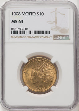 1908 $10 MOTTO Indian Eagle NGC MS63 (177142625)