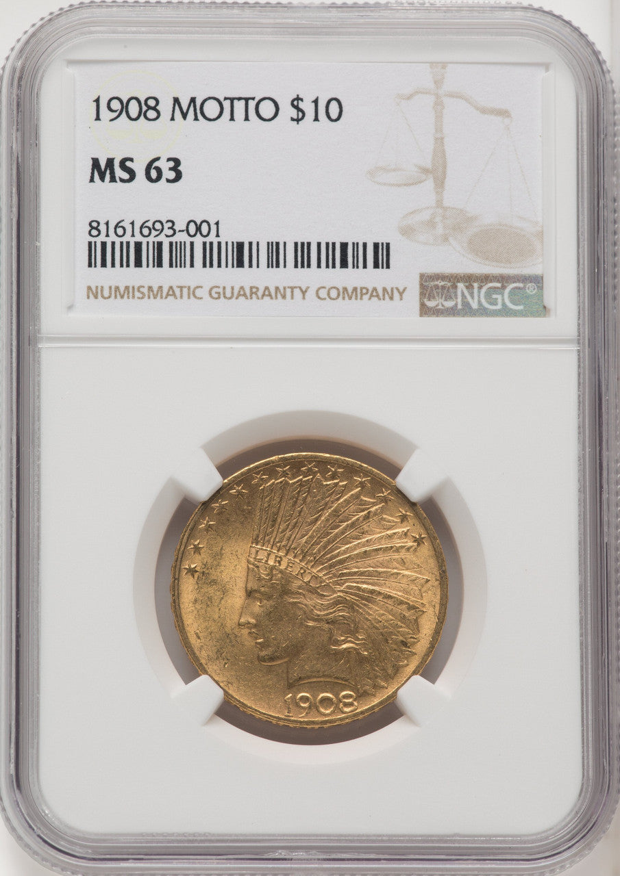 1908 $10 MOTTO Indian Eagle NGC MS63 (177142625)