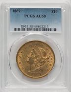1869 $20 Liberty Double Eagle PCGS AU58