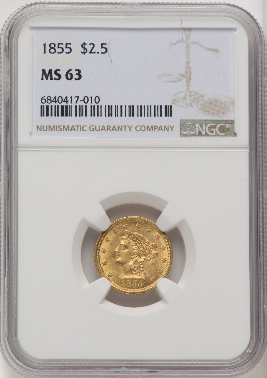 1855 $2.50 Liberty Quarter Eagle NGC MS63