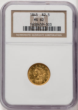 1845 $2.50 Liberty Quarter Eagle NGC MS62