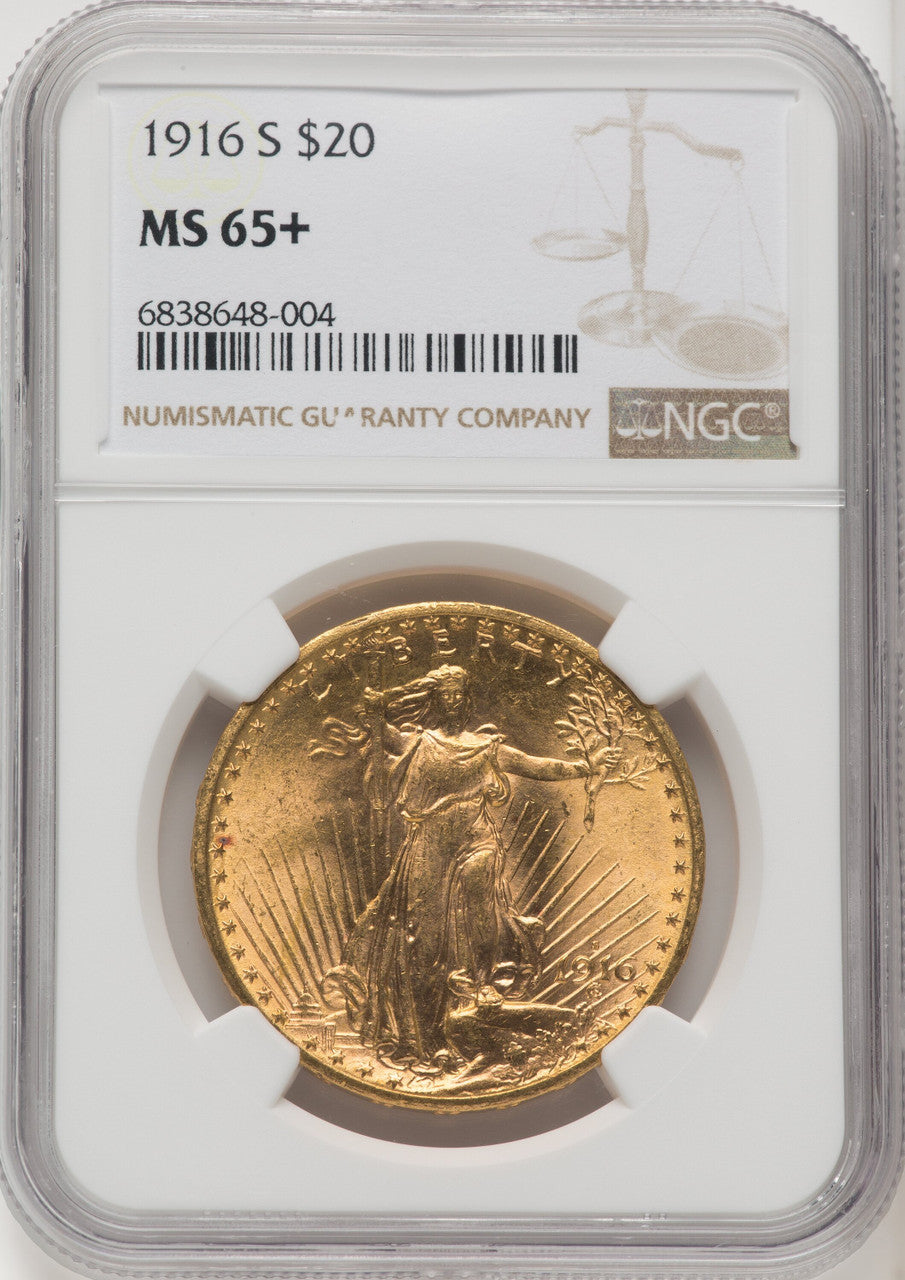 1916-S $20 Saint-Gaudens Double Eagle NGC MS65+