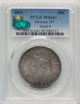 1811 50C Small 8 O-107 CAC Bust Half Dollar PCGS MS64+