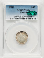 1883 Hawaii Ten Cents Coins of Hawaii CACG MS64