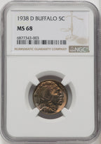 1938-D 5C Buffalo Buffalo Nickel NGC MS68 (771844054)