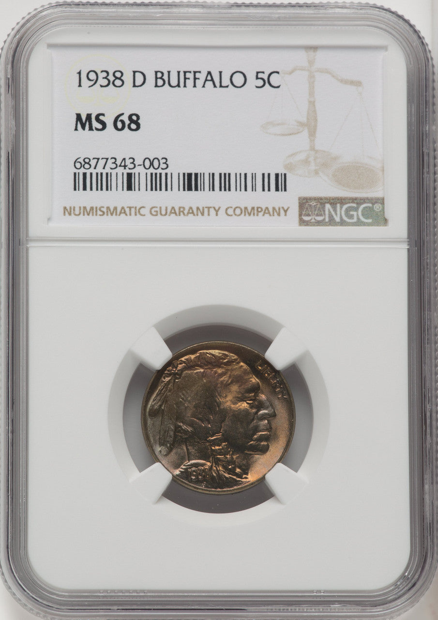 1938-D 5C Buffalo Buffalo Nickel NGC MS68 (771844054)