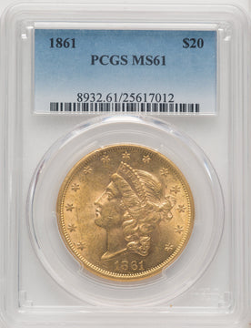 1861 $20 Liberty Double Eagle PCGS MS61