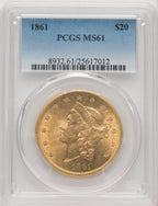 1861 $20 Liberty Double Eagle PCGS MS61