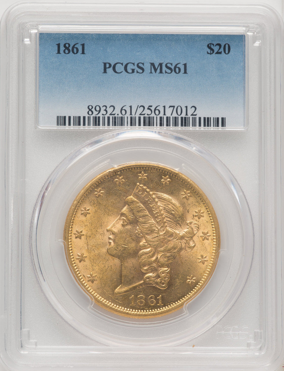 1861 $20 Liberty Double Eagle PCGS MS61