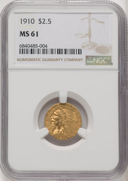 1910 $2.50 Indian Quarter Eagle NGC MS61 (771493013)