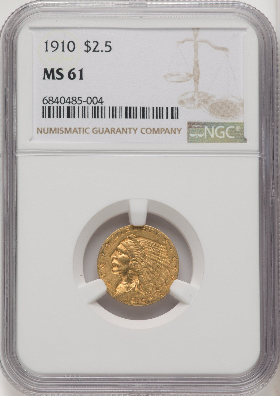 1910 $2.50 Indian Quarter Eagle NGC MS61 (771493013)