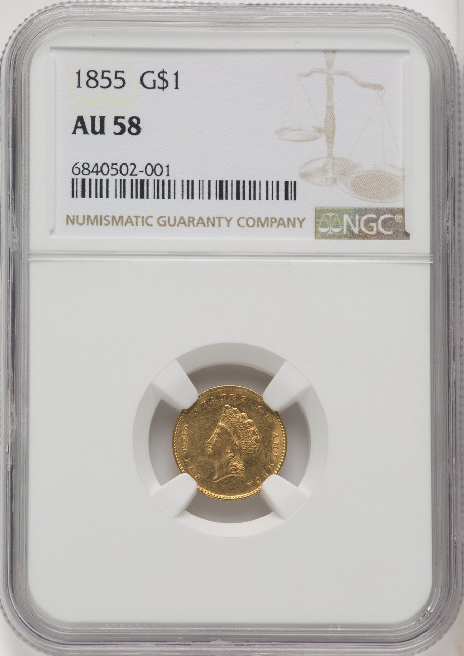 1855 G$1 Type Two Gold Dollar NGC AU58 (771493006)
