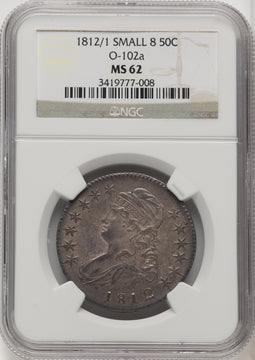 1812/1 50C Small 8 O-102a Bust Half Dollar NGC MS62