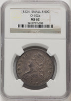1812/1 50C Small 8 O-102a Bust Half Dollar NGC MS62