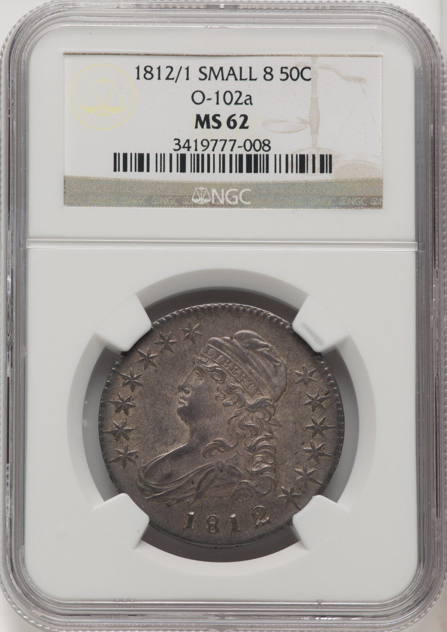 1812/1 50C Small 8 O-102a Bust Half Dollar NGC MS62