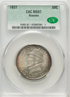 1937 50C Roanoke Commemorative Silver CACG MS67