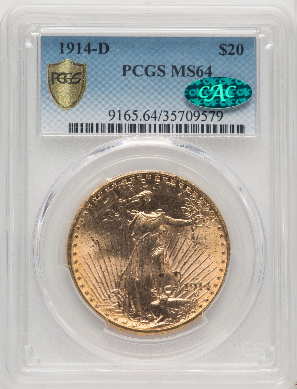 1914-D $20 CAC Saint-Gaudens Double Eagle PCGS MS64