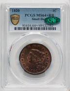 1820 1C Small Date RB CAC Large Cent PCGS MS64+